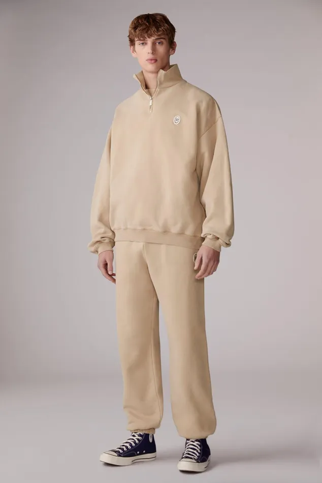 Men Fiorucci Sweatshirts and Hoodies Logo Patch Quarter Zip Sweatshirt Sandwash Men Fiorucci Sweatshirts and Hoodies Logo Patch Quarter Zip Sweatshirt Sandwash