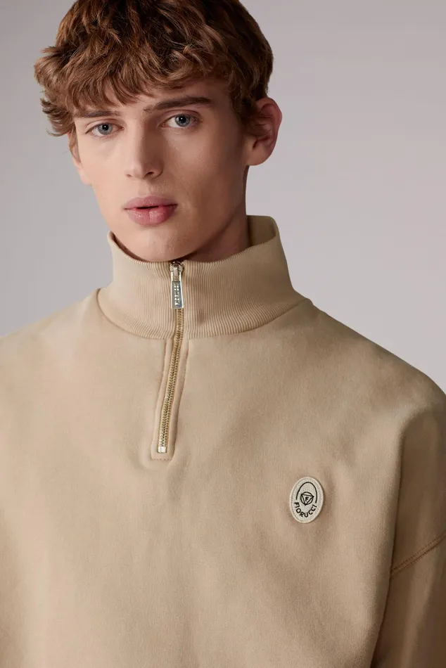 Men Fiorucci Sweatshirts and Hoodies Logo Patch Quarter Zip Sweatshirt Sandwash Men Fiorucci Sweatshirts and Hoodies Logo Patch Quarter Zip Sweatshirt Sandwash