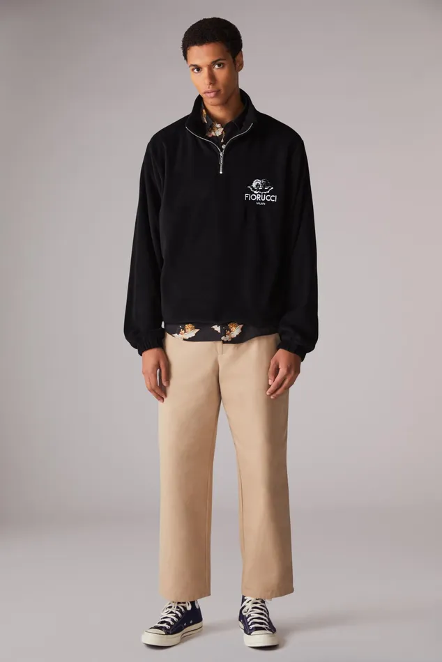 Men Fiorucci Sweatshirts and Hoodies Milan Angels Zip Fleece Black