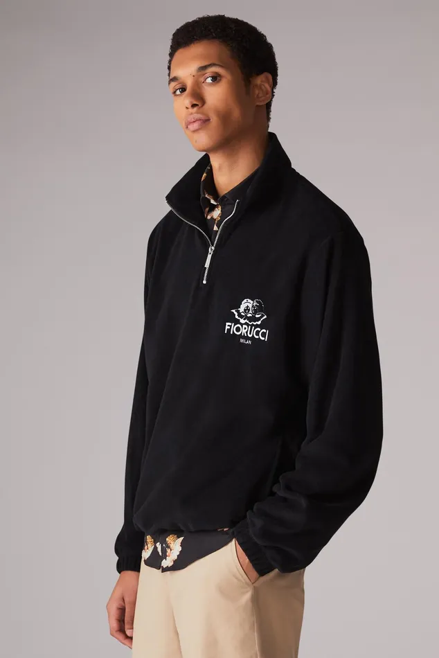 Men Fiorucci Sweatshirts and Hoodies Milan Angels Zip Fleece Black Men Fiorucci Sweatshirts and Hoodies Milan Angels Zip Fleece Black