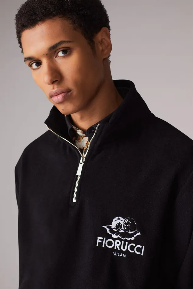 Men Fiorucci Sweatshirts and Hoodies Milan Angels Zip Fleece Black Men Fiorucci Sweatshirts and Hoodies Milan Angels Zip Fleece Black