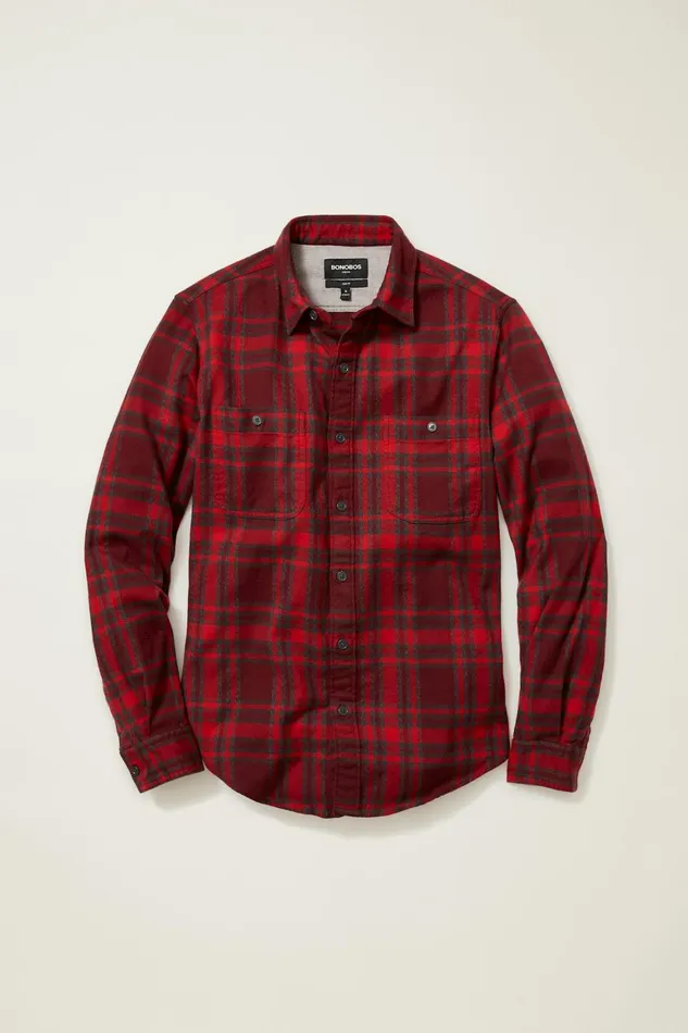 Men Fireside Flannel Shirt Red Nichols Plaid Bonobos Overshirts