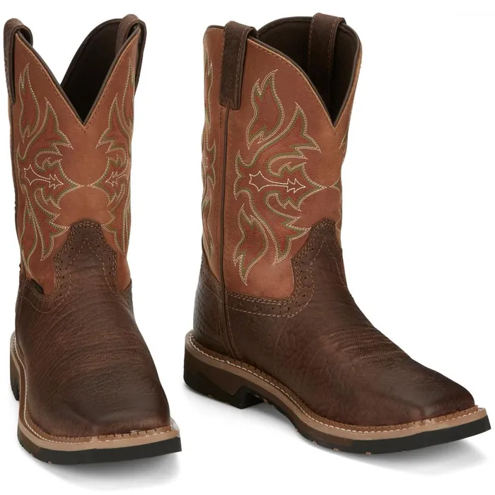 MEN Flash 11034 Waterproof Steel Toe Pecan Justin Boots Work