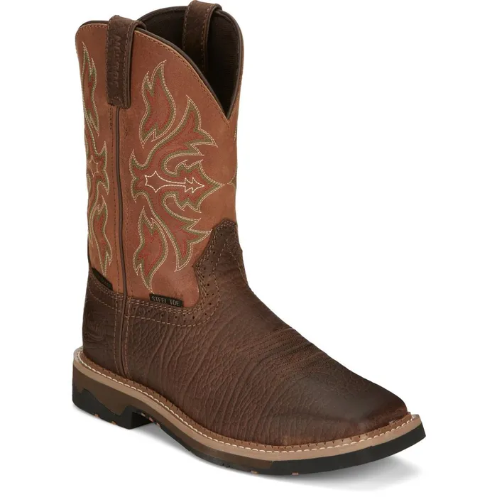 MEN Flash 11034 Waterproof Steel Toe Pecan Justin Boots Work
