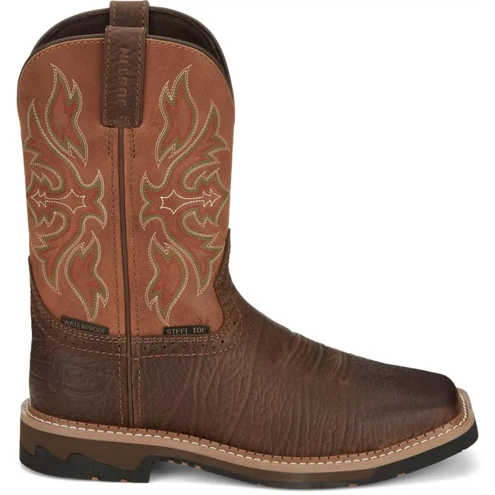 MEN Flash 11034 Waterproof Steel Toe Pecan Justin Boots Work