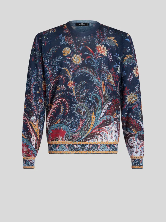 Men Floral Paisley Silk And Cashmere Sweater Etro Knitwear