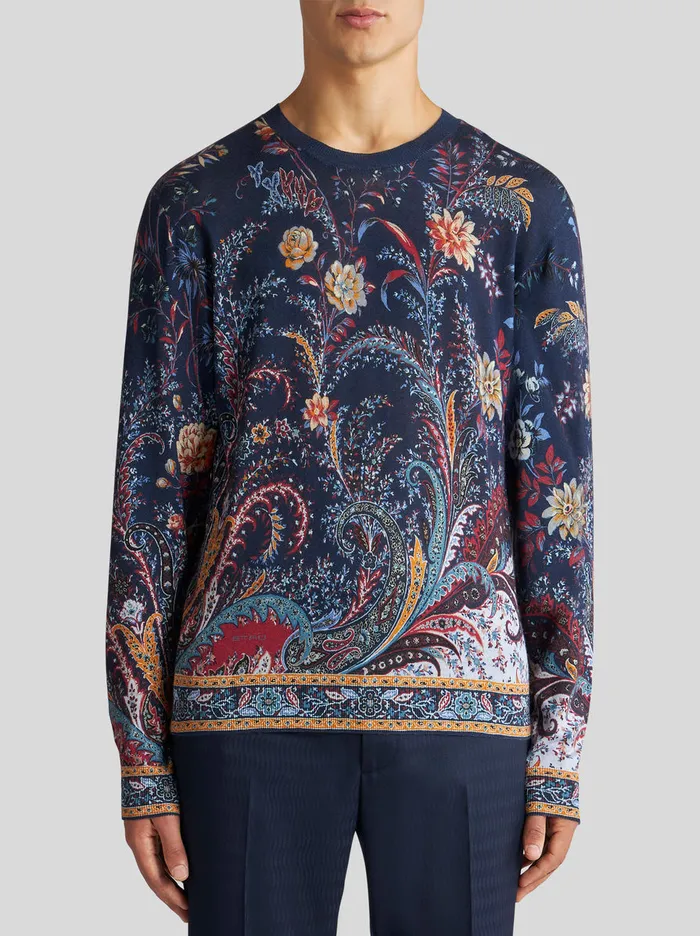 Men Floral Paisley Silk And Cashmere Sweater Etro Knitwear