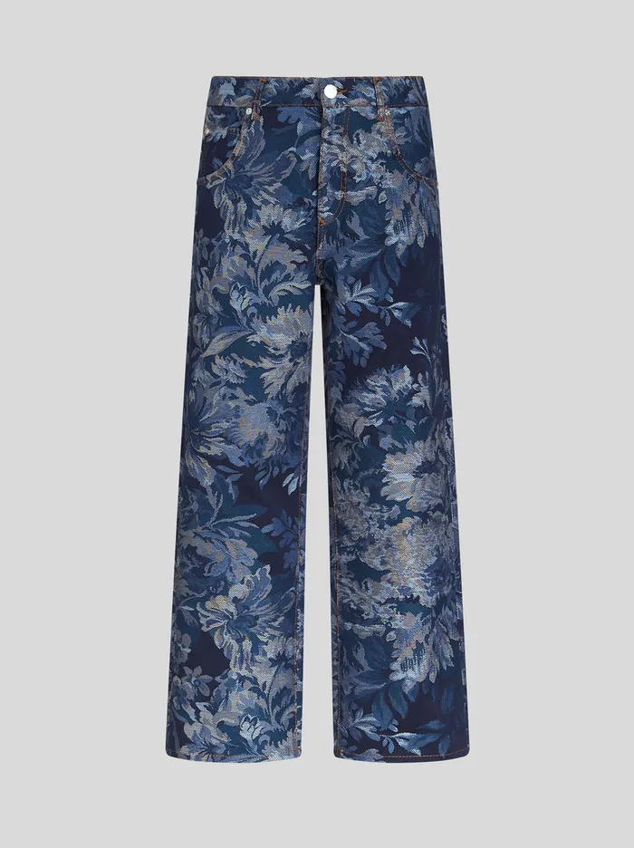Men Foliage Jacquard Jeans Etro Trousers