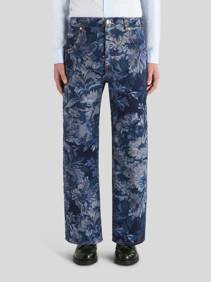 Men Foliage Jacquard Jeans Etro Trousers