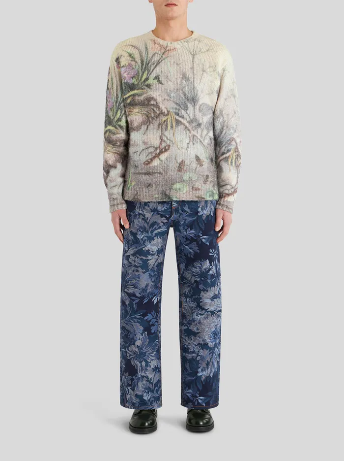 Men Foliage Jacquard Jeans Etro Trousers