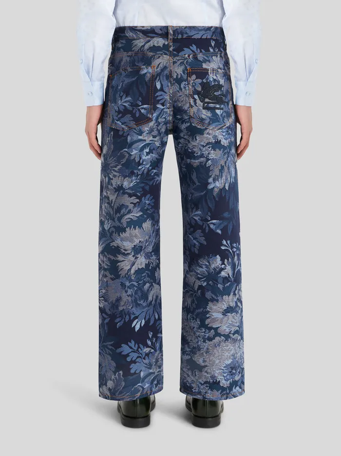 Men Foliage Jacquard Jeans Etro Trousers
