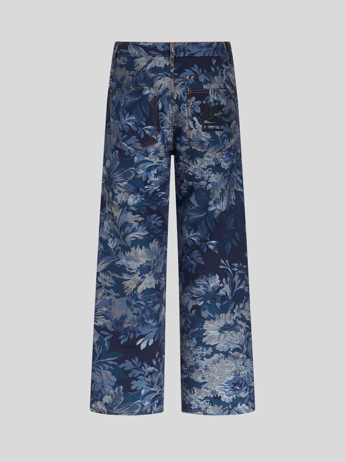 Men Foliage Jacquard Jeans Etro Trousers