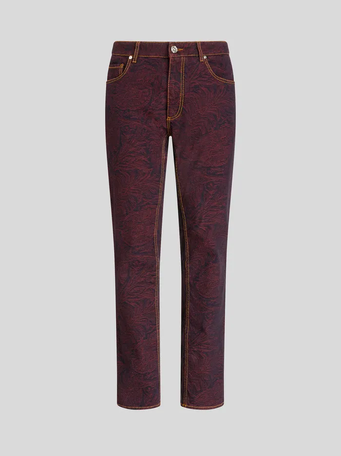 Men Foliage Paisley Denim Jeans Etro Trousers