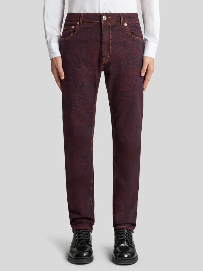 Men Foliage Paisley Denim Jeans Etro Trousers