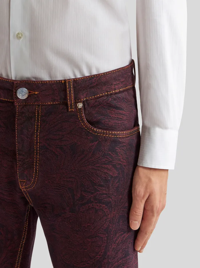 Men Foliage Paisley Denim Jeans Etro Trousers