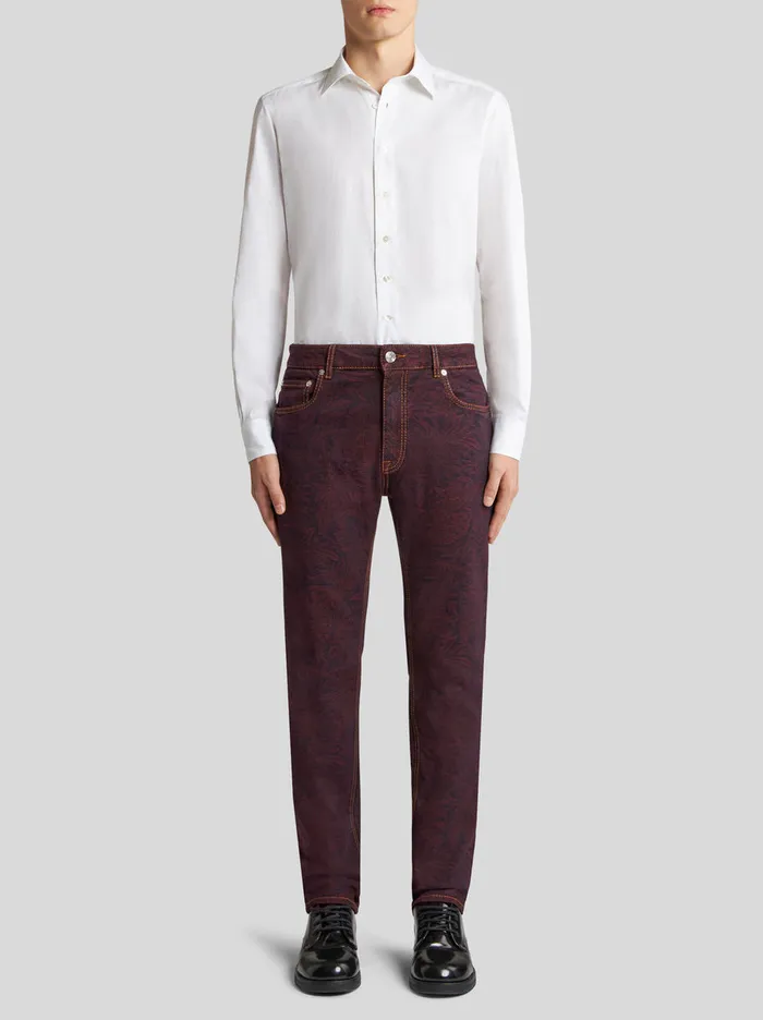Men Foliage Paisley Denim Jeans Etro Trousers