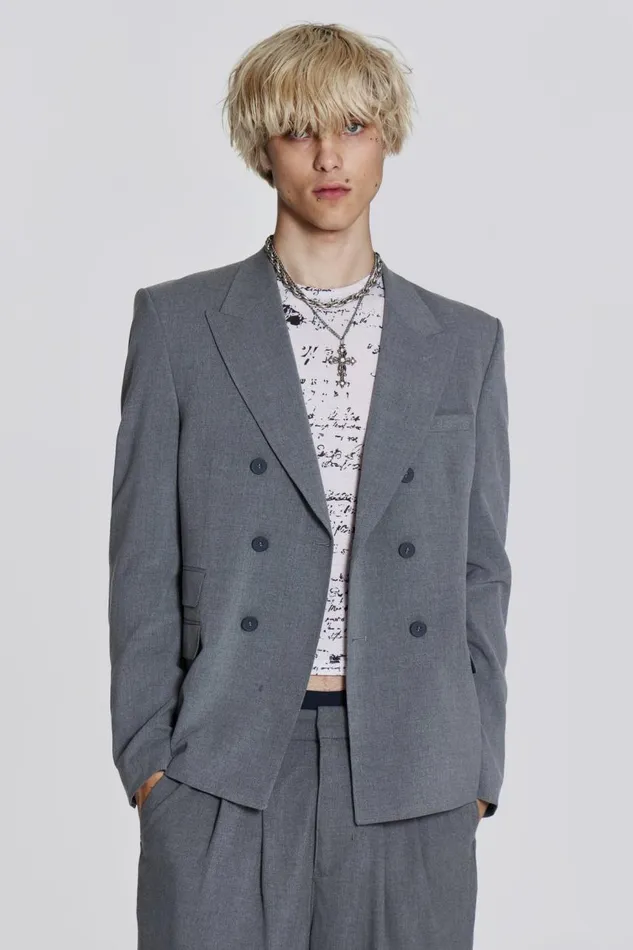 Men Grey Oversized Double Breasted Blazer Jaded London Tailoring