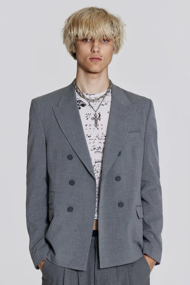 Men Grey Oversized Double Breasted Blazer Jaded London Tailoring
