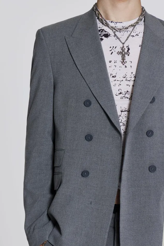 Men Grey Oversized Double Breasted Blazer Jaded London Tailoring
