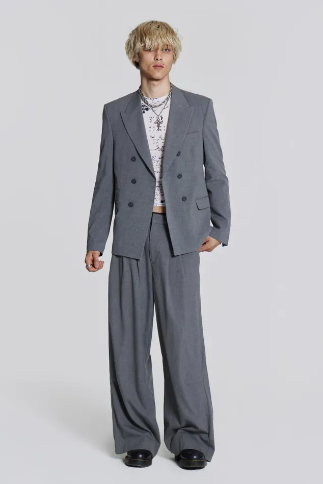 Men Grey Oversized Double Breasted Blazer Jaded London Tailoring