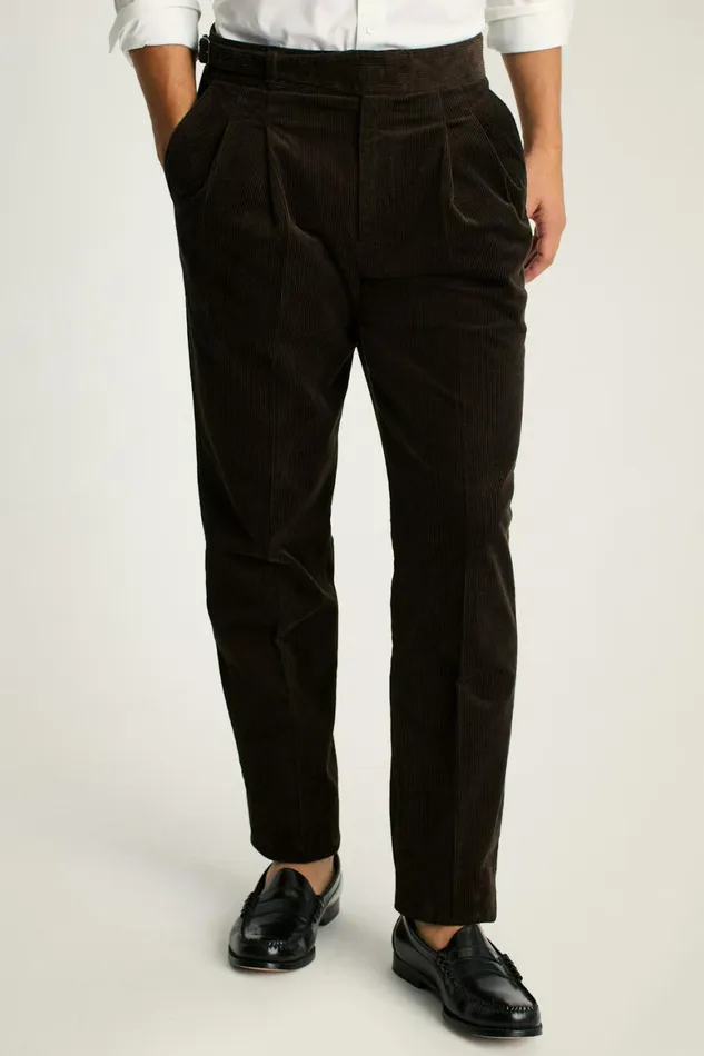 Men Italian Gurkha Trouser Brown Corduroy Bonobos Dress Pants