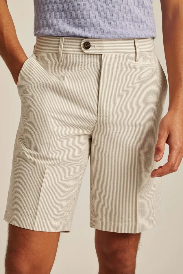 Men Italian Stretch Chino Shorts Khaki And White Seersucker Stripe Bonobos Chino Shorts