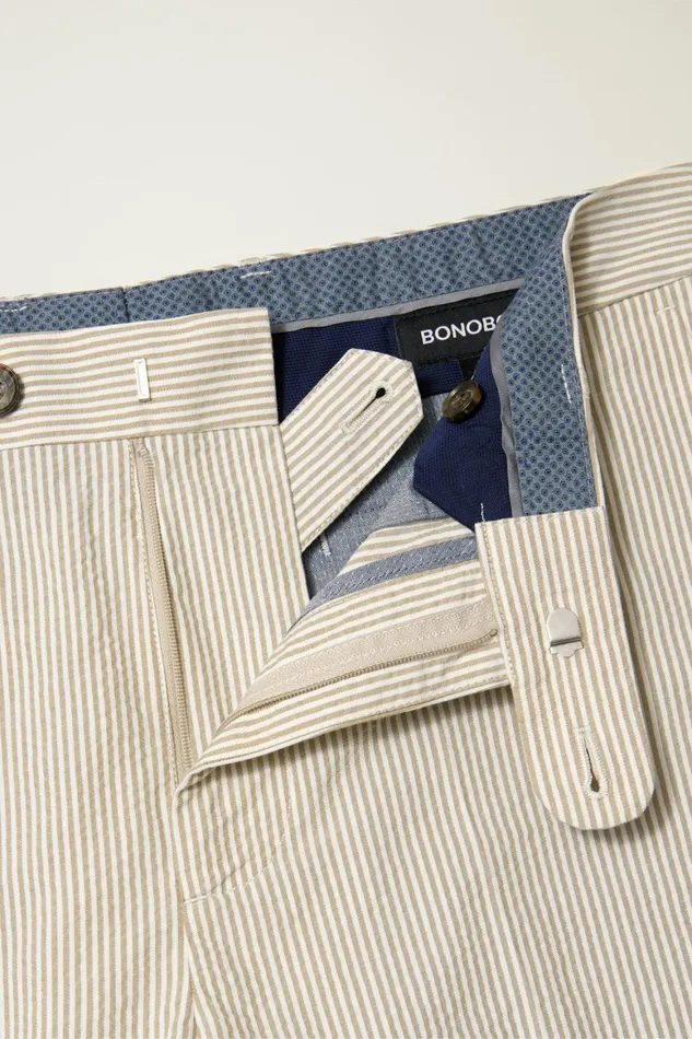 Men Italian Stretch Chino Shorts Khaki And White Seersucker Stripe Bonobos Chino Shorts