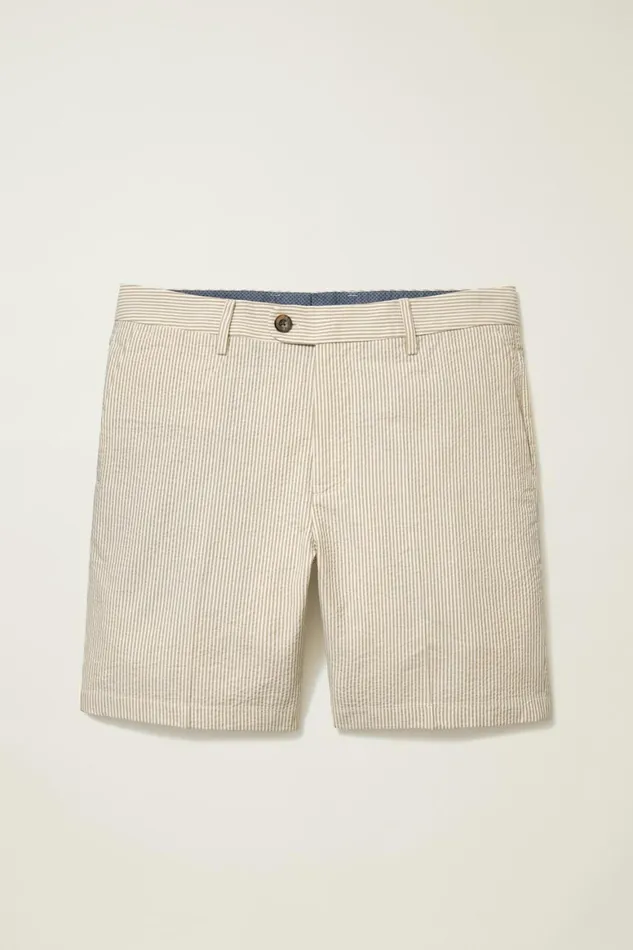 Men Italian Stretch Chino Shorts Khaki And White Seersucker Stripe Bonobos Chino Shorts