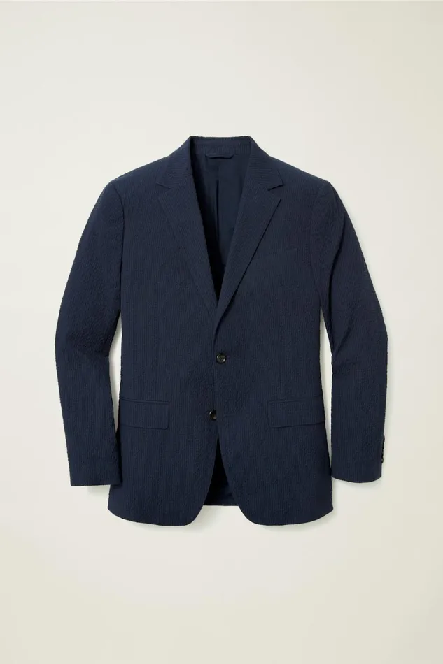 Men Italian Stretch Seersucker Suit Jacket Navy And Black Seersucker Bonobos Blazers and Sport Coats