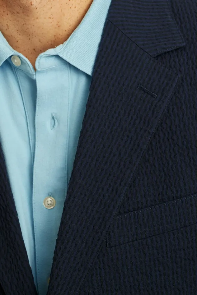 Men Italian Stretch Seersucker Suit Jacket Navy And Black Seersucker Bonobos Blazers and Sport Coats