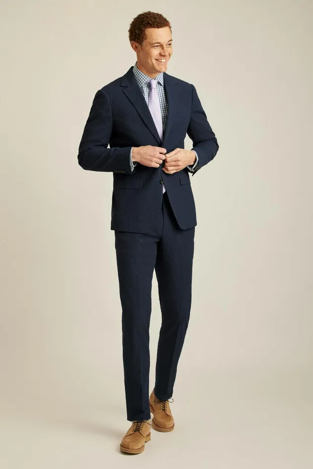 Men Italian Stretch Seersucker Suit Jacket Navy And Black Seersucker Bonobos Blazers and Sport Coats