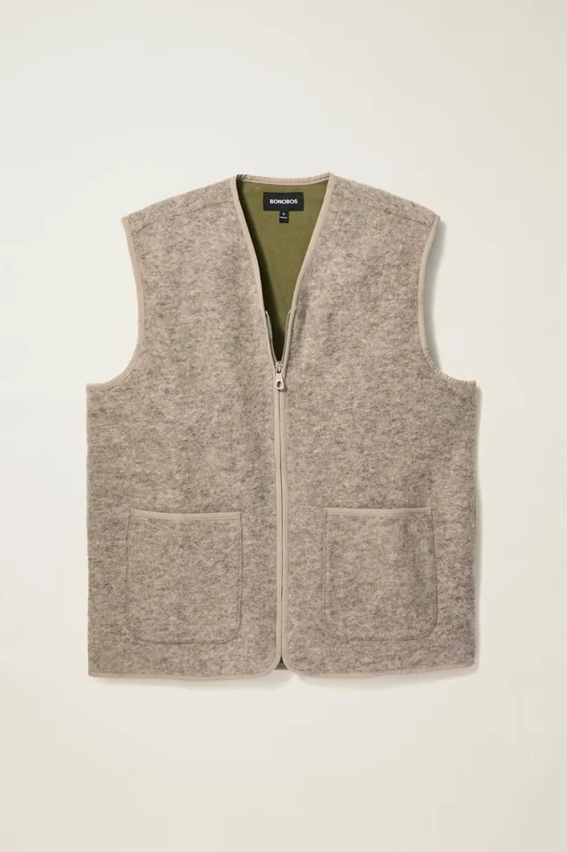 Men Italian Wool Fleece Vest Natural Grey Bonobos Vests