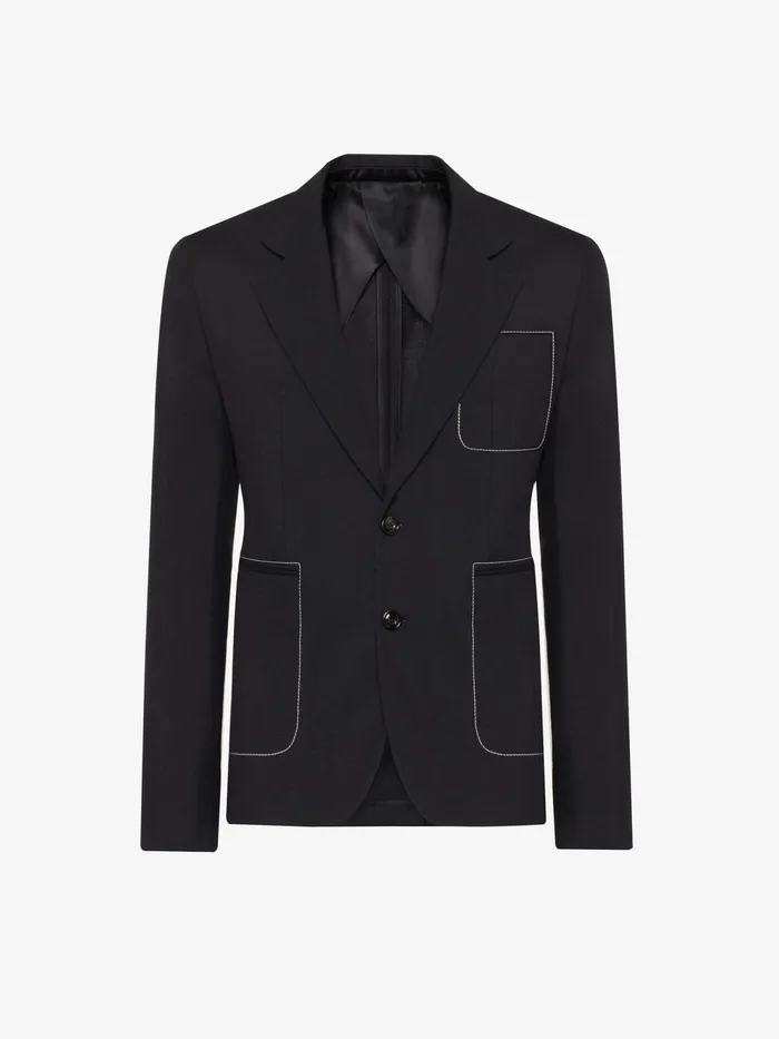 Men Jackets Alexander McQueen Contrast Stitch SingleBreasted Jacket Black