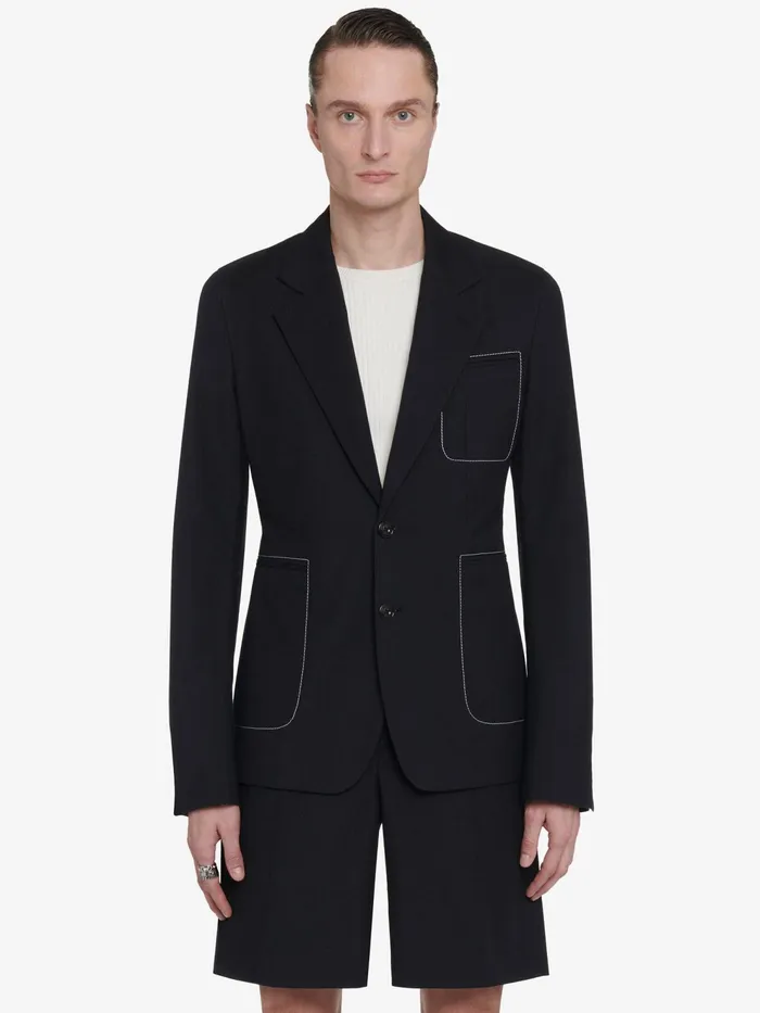 Men Jackets Alexander McQueen Contrast Stitch SingleBreasted Jacket Black
