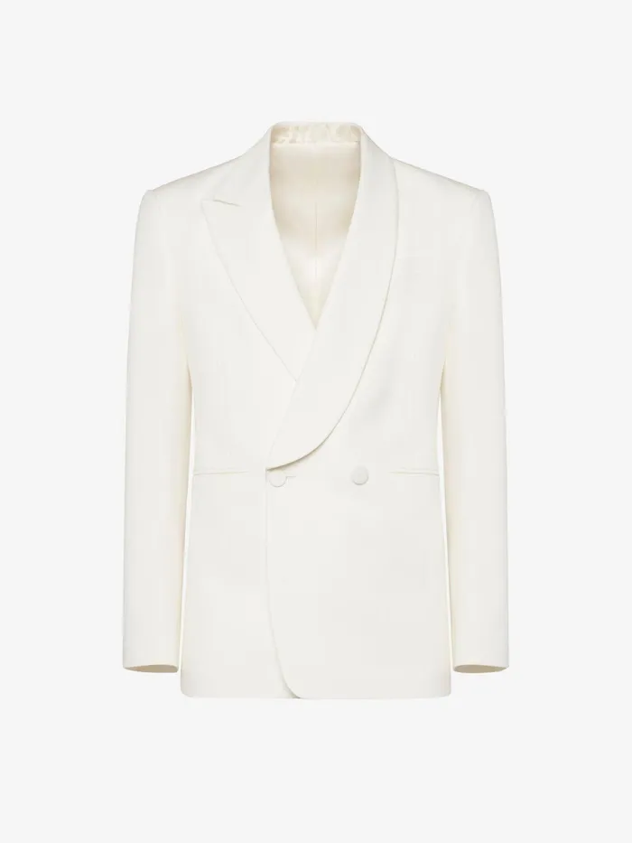 Men Jackets Alexander McQueen Half Shawl Collar DoubleBreasted Jacket Soft White Men Jackets Alexander McQueen Half Shawl Collar DoubleBreasted Jacket Soft White