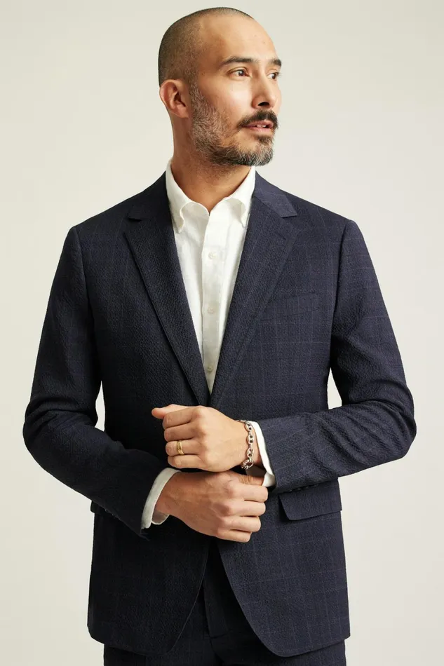 Men Jetsetter Italian Seersucker Blazer Navy Purple Glen Plaid Bonobos Blazers and Sport Coats