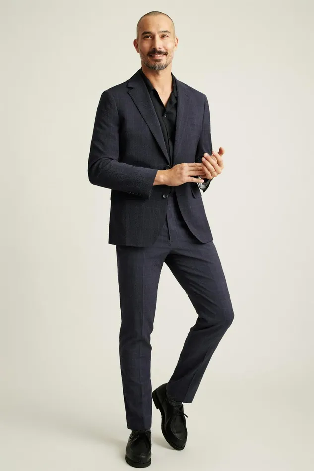 Men Jetsetter Italian Seersucker Blazer Navy Purple Glen Plaid Bonobos Blazers and Sport Coats