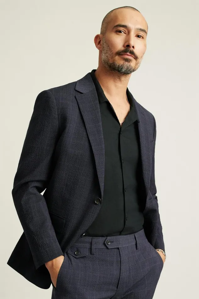 Men Jetsetter Italian Seersucker Blazer Navy Purple Glen Plaid Bonobos Blazers and Sport Coats