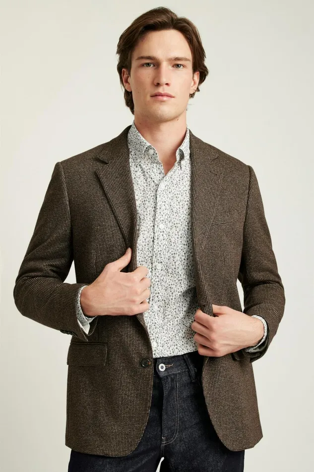 Men Jetsetter Knit Blazer Chocolate Brown Houndstooth Bonobos Blazers and Sport Coats