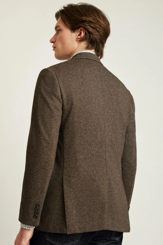 Men Jetsetter Knit Blazer Chocolate Brown Houndstooth Bonobos Blazers and Sport Coats