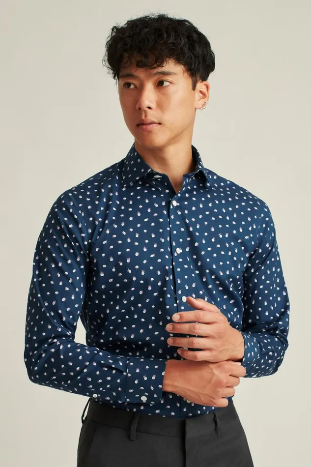 Men Jetsetter Stretch Dress Shirt Navy Peony Toss Bonobos Business Casual Shirts