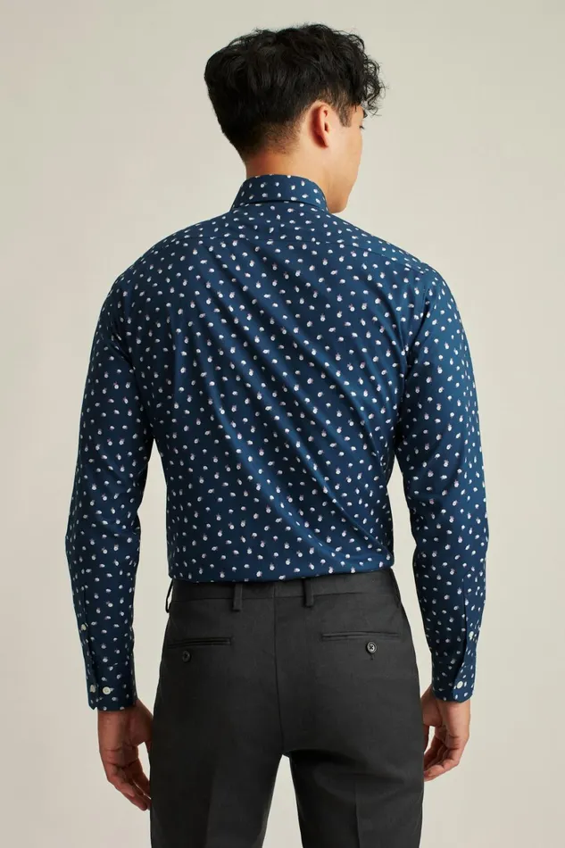 Men Jetsetter Stretch Dress Shirt Navy Peony Toss Bonobos Business Casual Shirts
