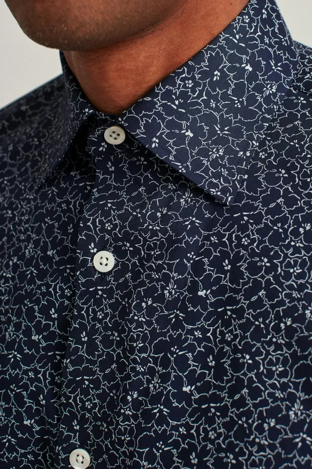Men Jetsetter Stretch Dress Shirt Navy Steel Floral Bonobos Business Casual Shirts