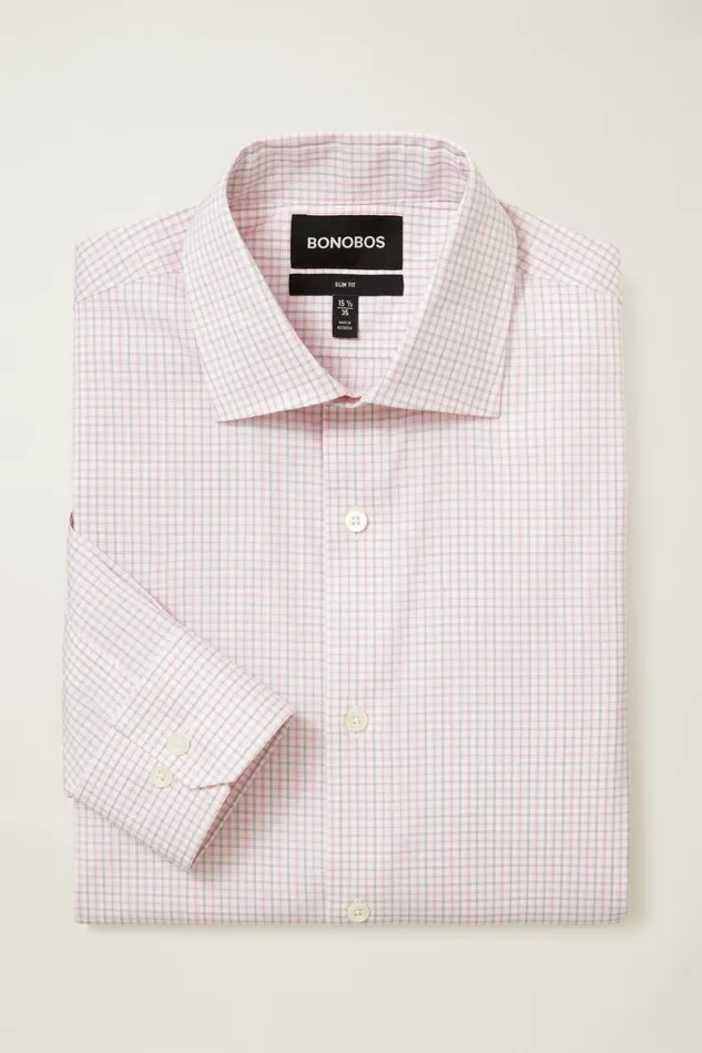 Men Jetsetter Stretch Dress Shirt Pink And White Plaid Bonobos Business Casual Shirts
