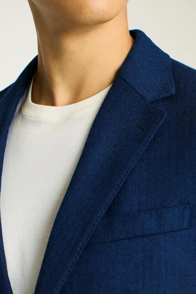 Men Jetsetter Unconstructed Blazer Blue Herringbone Bonobos Blazers and Sport Coats