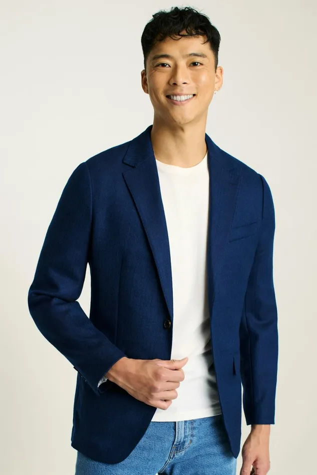 Men Jetsetter Unconstructed Blazer Blue Herringbone Bonobos Blazers and Sport Coats