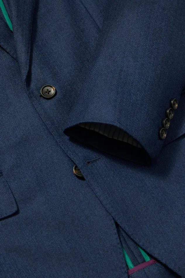 Men Jetsetter Unconstructed Blazer Blue Herringbone Bonobos Blazers and Sport Coats