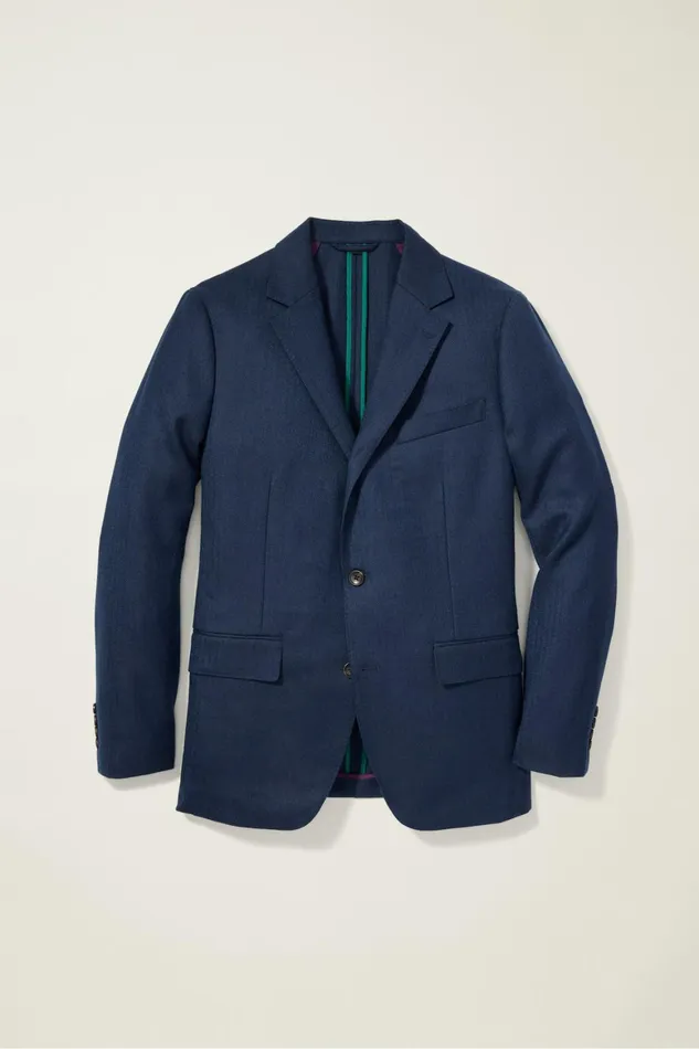 Men Jetsetter Unconstructed Blazer Blue Herringbone Bonobos Blazers and Sport Coats
