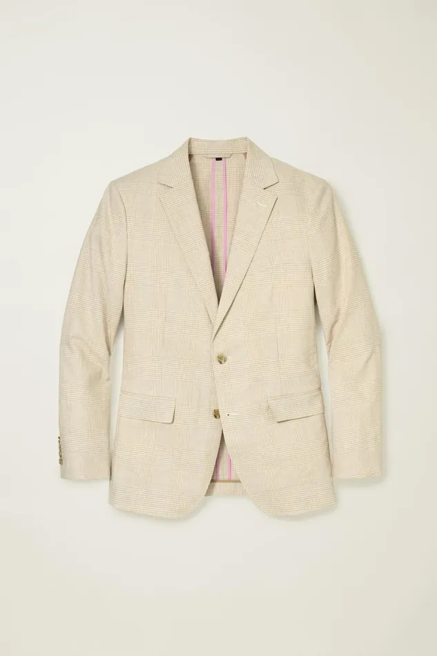 Men Jetsetter Unconstructed Blazer Light Sand Check Bonobos Blazers and Sport Coats