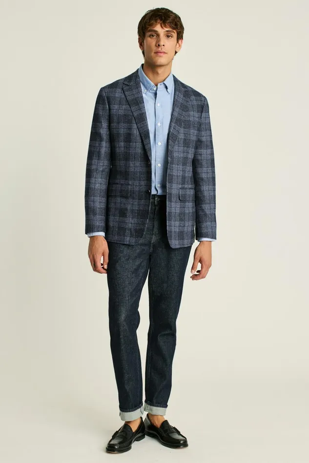 Men Jetsetter Unconstructed Blazer Navy Glen Check Bonobos Blazers and Sport Coats